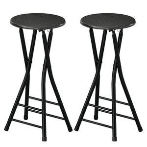 Set of 2 counter height folding bar stools with footrests and steel legs, black