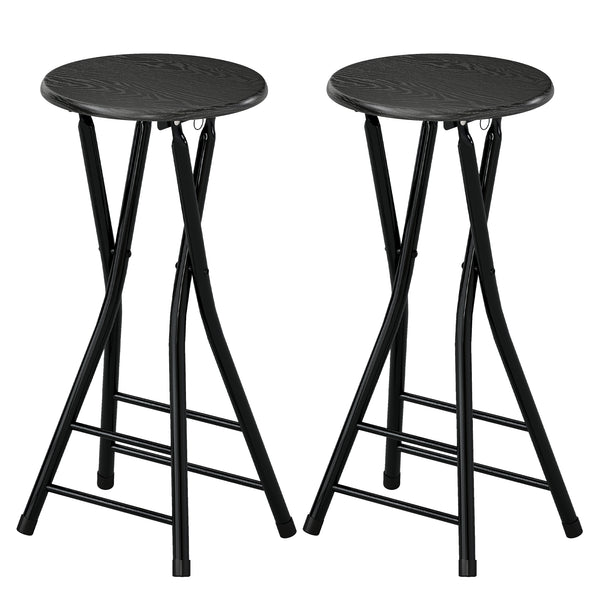 Set of 2 counter height folding bar stools with footrests and steel legs, black