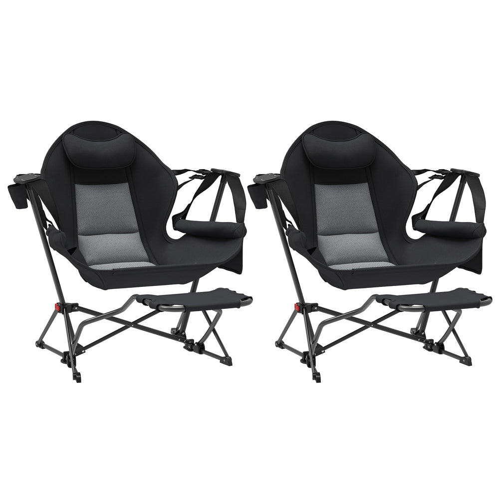 Lot de 2 chaises hamac de camping, dossier réglable, pliable, pivotante, avec porte-gobelet et siège rembourré