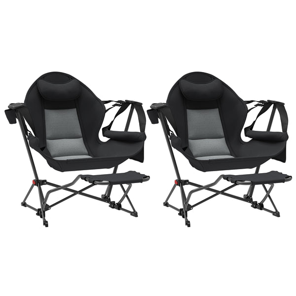 Lot de 2 chaises hamac de camping, dossier réglable, pliable, pivotante, avec porte-gobelet et siège rembourré