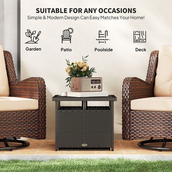 Table basse d'extérieur en rotin tressé avec trou pour parasol, noire