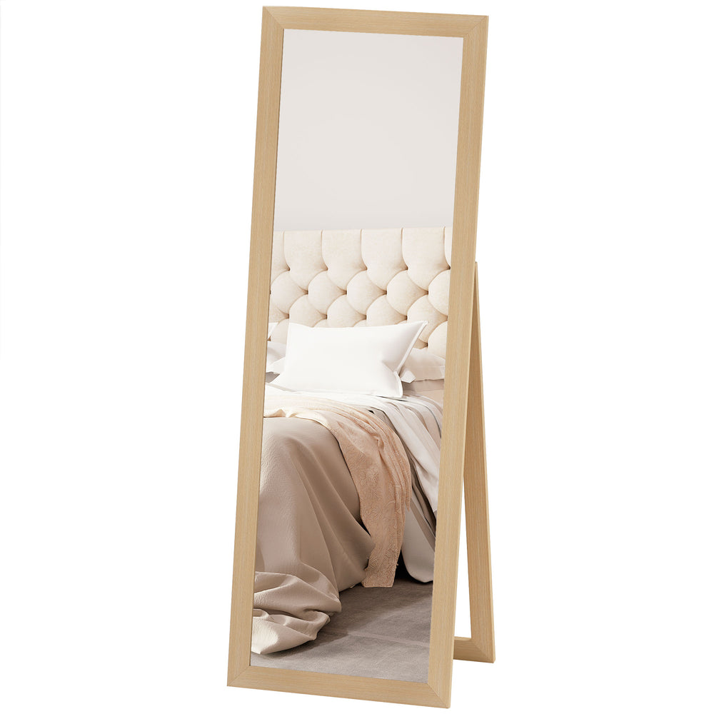 Miroir sur pied 58" x 20", miroir intégral pour chambre à coucher, chêne