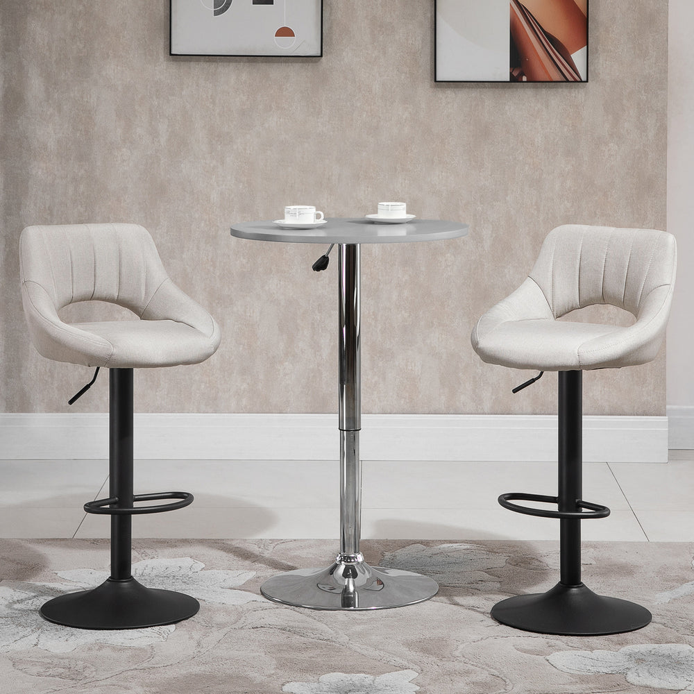 Lot de 2 tabourets de bar pivotants et réglables en hauteur, avec revêtement en lin et repose-pieds, couleur crème