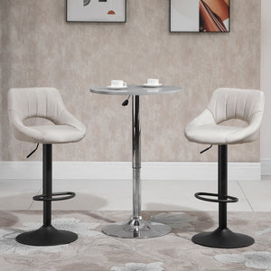 Lot de 2 tabourets de bar pivotants et réglables en hauteur, avec revêtement en lin et repose-pieds, couleur crème