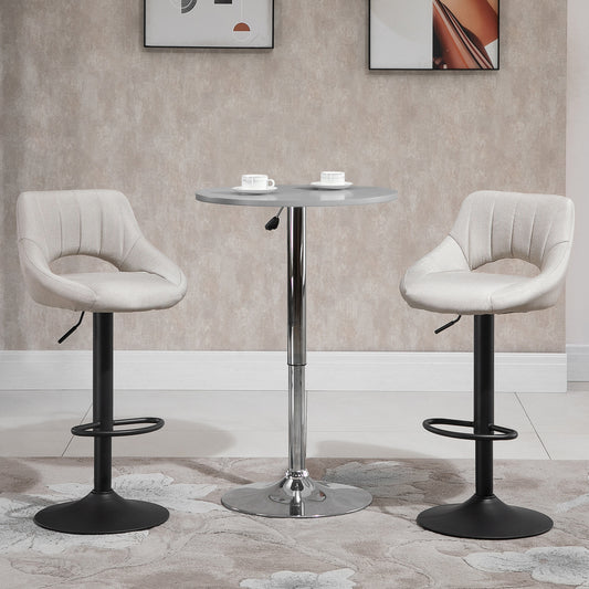 Lot de 2 tabourets de bar pivotants et réglables en hauteur, avec revêtement en lin et repose-pieds, couleur crème
