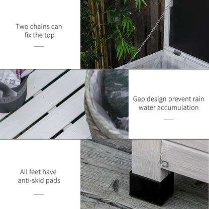 Coffre de rangement en bois Outsunny de 75 gallons pour terrasse, banc, jardin, arrière-cour, extérieur, avec fente d'aération et finition résistante aux intempéries, blanc