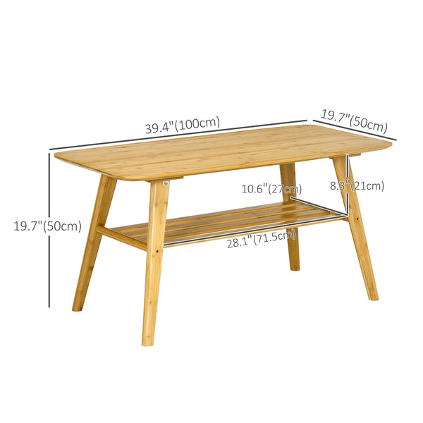 Table basse à 2 niveaux en bambou avec étagère de rangement