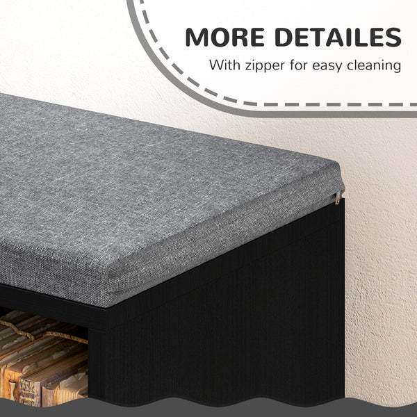 Bibliothèque avec 5 compartiments et coin lecture rembourré, noir vieilli