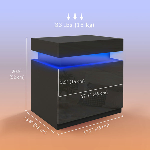 Table de chevet avec éclairage LED et 2 tiroirs, noire