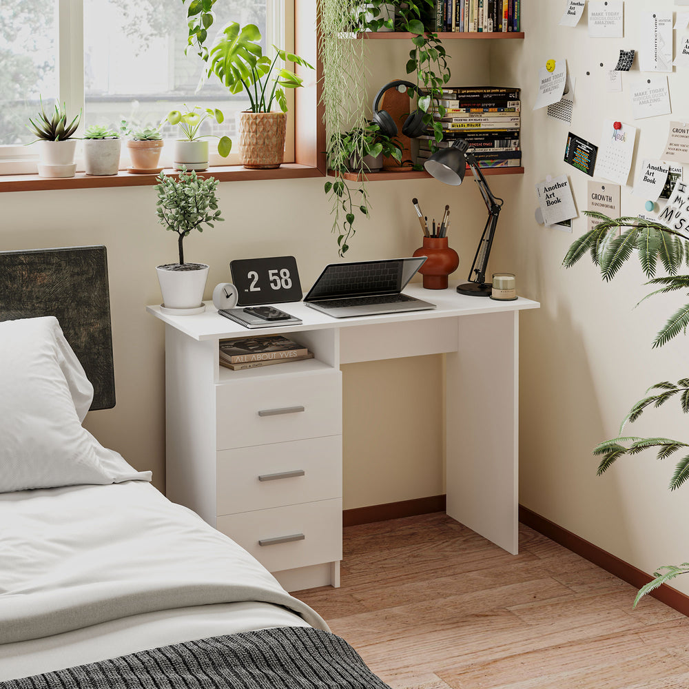 Bureau d'ordinateur avec rangement, blanc