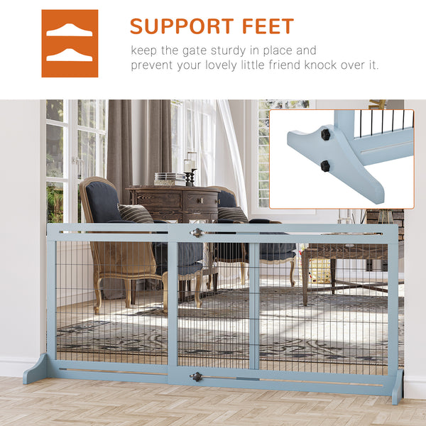 Barrière pour animaux de compagnie en bois autoportante, gris-bleu