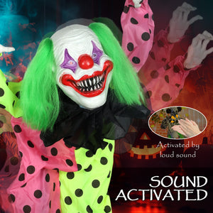 Life Size Stackable Halloween Animated Clown with Red Light Up Eyes, Sound Activated Scary Clown Halloween Decorations