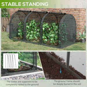 Protective plant cage with 3 zippered doors and 4 ground stakes