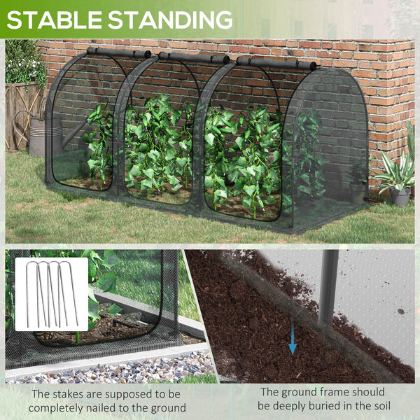 Protective plant cage with 3 zippered doors and 4 ground stakes