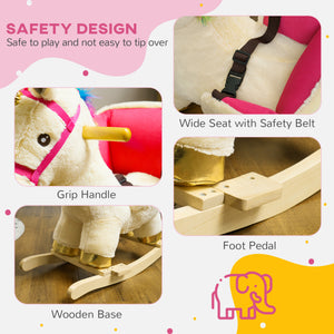 Unicorn Rocking Horse with Sound, Seat Belt, Wooden Base, for 18-36 Months