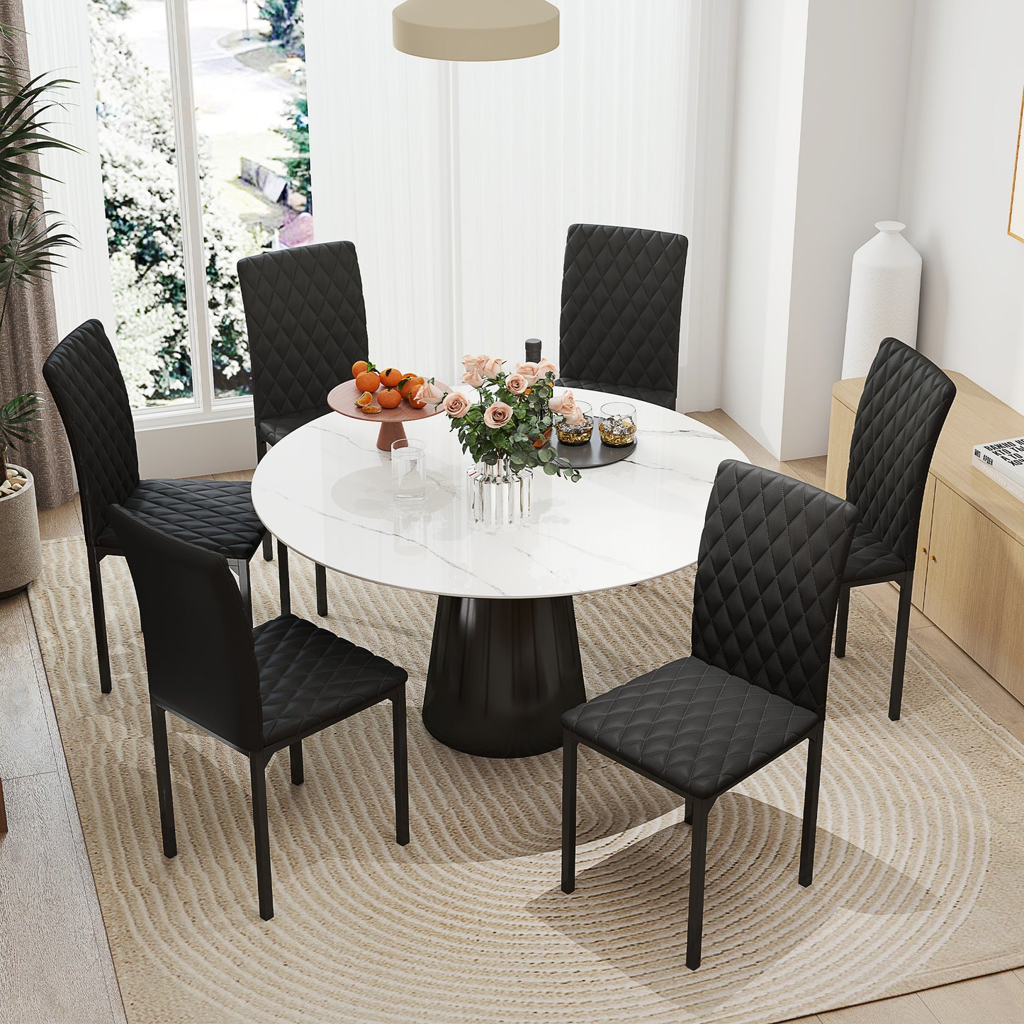 HOMCOM Set of 6 Modern Dining Chairs, High Back Tufted, Padded Seat, Steel Legs, Black