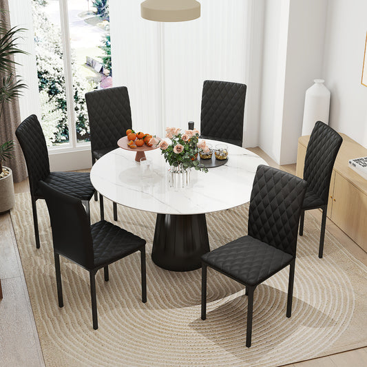 HOMCOM Set of 6 Modern Dining Chairs, High Back Tufted, Padded Seat, Steel Legs, Black
