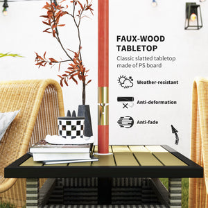 Table carrée en rotin synthétique avec trou pour parasol, utilisable comme porte-parapluie, gris mélangé