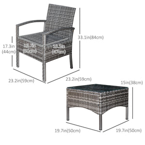 Ensemble de mobilier de jardin 3 pièces en résine tressée, bleu
