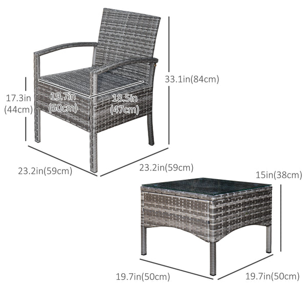 Ensemble de mobilier de jardin 3 pièces en résine tressée, bleu