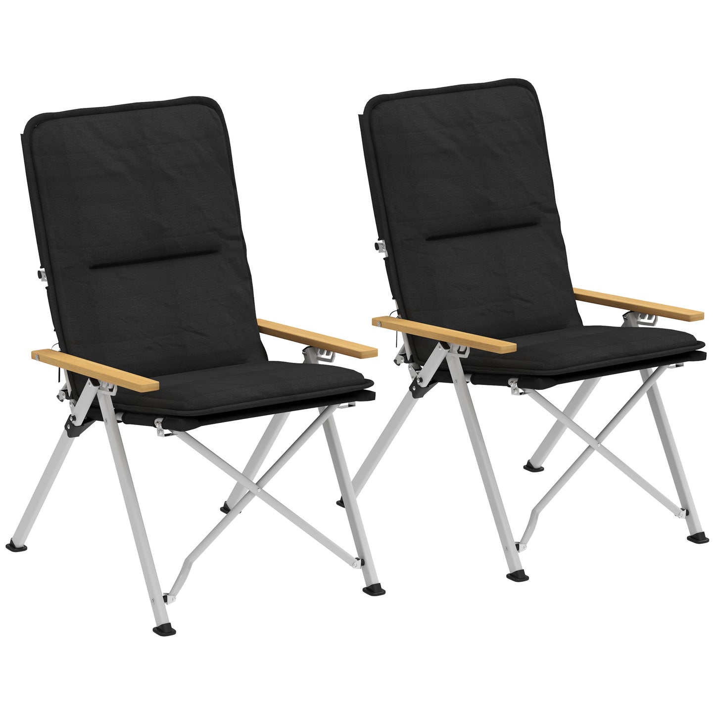 Lot de 2 chaises de camping Outsunny, chaise pliante portable avec siège rembourré et sac, fauteuil inclinable d'extérieur à dossier haut, noir