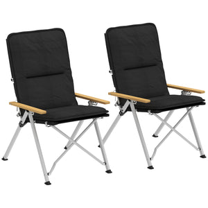 Lot de 2 chaises de camping avec siège rembourré et sac, fauteuil inclinable d'extérieur à dossier haut, noir