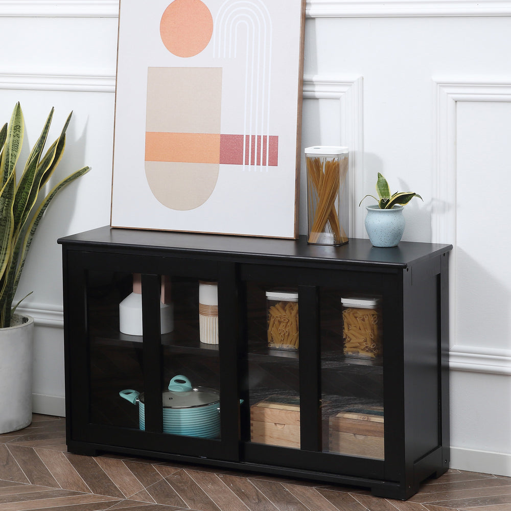 Buffet de cuisine moderne avec porte coulissante en verre, noir