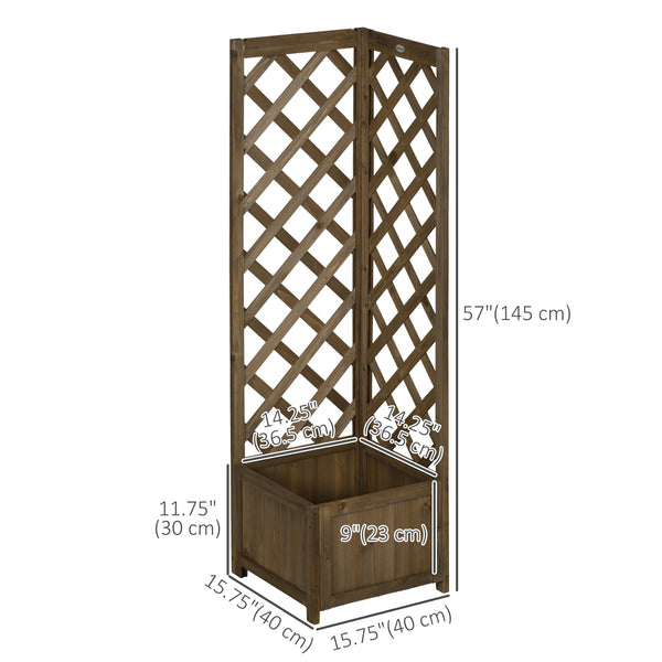 Raised wooden planter with trellis for climbing plants