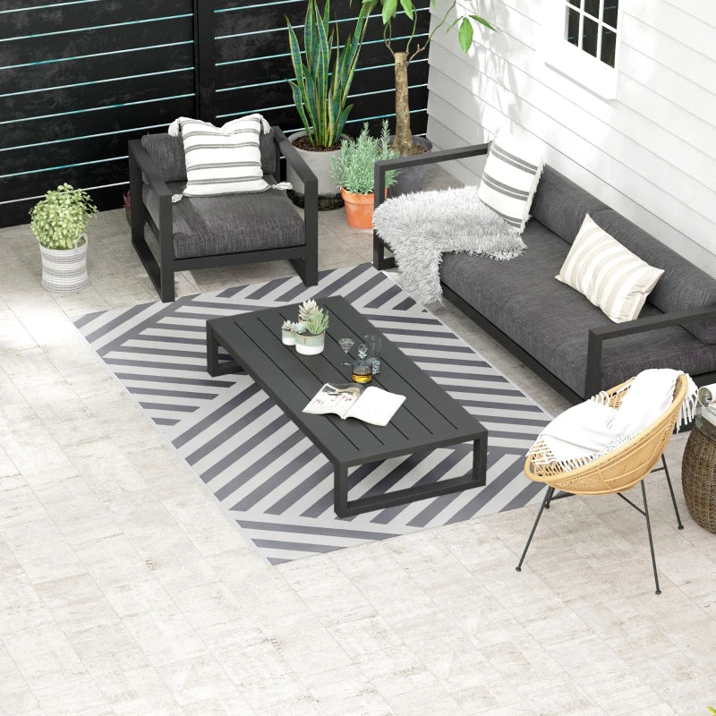 Tapis d'extérieur réversible pour patio, tapis en plastique 6' x 9' pour jardin, terrasse, plage, camping, gris et crème