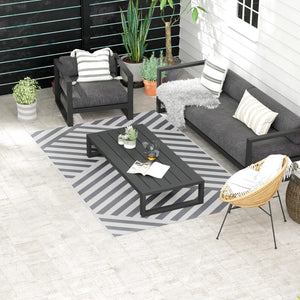 Tapis d'extérieur réversible pour patio, tapis en plastique 6' x 9' pour jardin, terrasse, plage, camping, gris et crème
