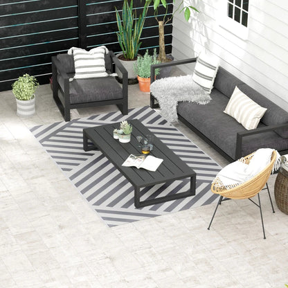 Tapis d'extérieur réversible pour patio, tapis en plastique 6' x 9' pour jardin, terrasse, plage, camping, gris et crème
