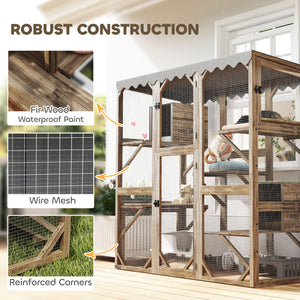 Enclos en bois avec fenêtre d'accès, bâche imperméable, marron