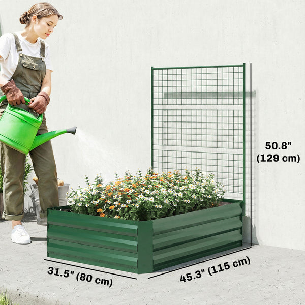 Jardinière surélevée galvanisée avec treillis pour plantes grimpantes, bac à fleurs d'extérieur à fond ouvert, vert