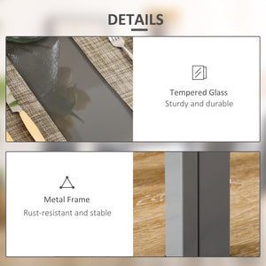 Ensemble tables et chaises de cuisine rectangulaires en verre avec structure en métal et revêtement en similicuir pour salle à manger, gris