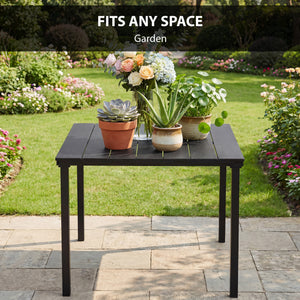 Outdoor dining table for 4 with metal legs, black