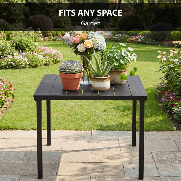 Outdoor dining table for 4 with metal legs, black