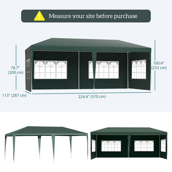 Tente de réception 9 x 19 pieds avec 4 parois latérales amovibles et fenêtres, verte