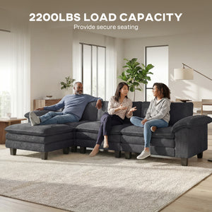 Sectional Sofa, L Shaped Couch with Deep Seat, Movable Ottoman and Pillow-top Armrests, Dark Grey