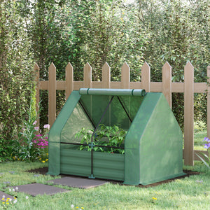 Raised outdoor steel planter with greenhouse