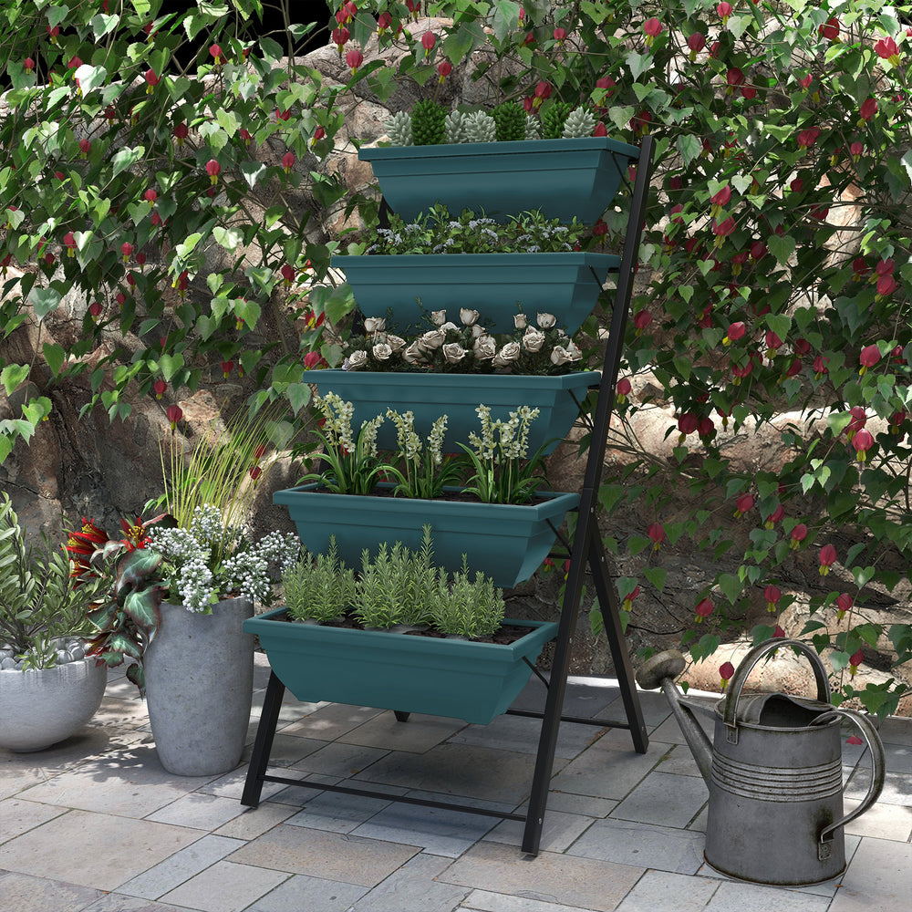 Jardinière surélevée à 5 niveaux avec 5 bacs à plantes, verte