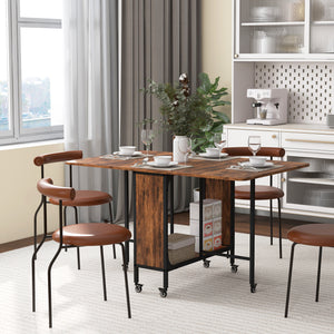 Table de salle à manger pliante avec étagère de rangement, marron rustique