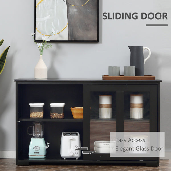 Modern kitchen sideboard with sliding glass door, black