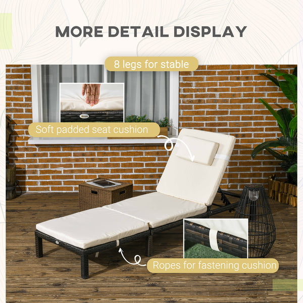 Chaise longue de patio avec dossier réglable sur 5 niveaux, appui-tête, blanc crème