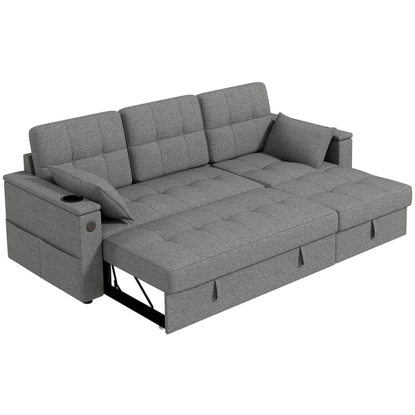 Canapé-lit sectionnel convertible avec port USB-A+C, gris