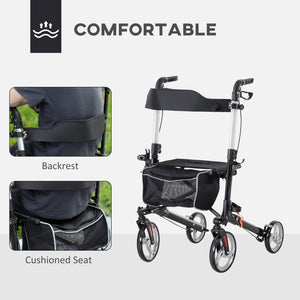 Déambulateur pliable léger avec grand siège et poignée réglable noir