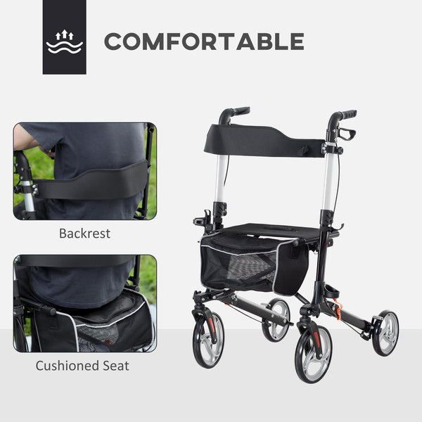 Déambulateur pliable léger avec grand siège et poignée réglable noir