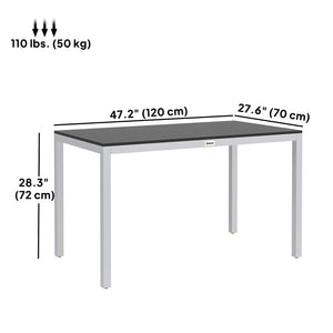 Table à manger pour 4 à 6 personnes, plateau à lattes facile d'entretien, cadre en aluminium antirouille, noir