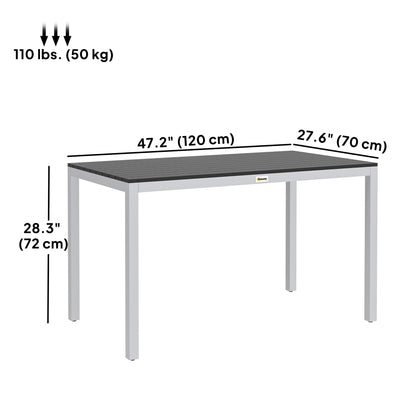 Outsunny Outdoor Dining Table for 4-6 People, Easy-Care Slatted Top, Rust-Proof Aluminum Frame, Black
