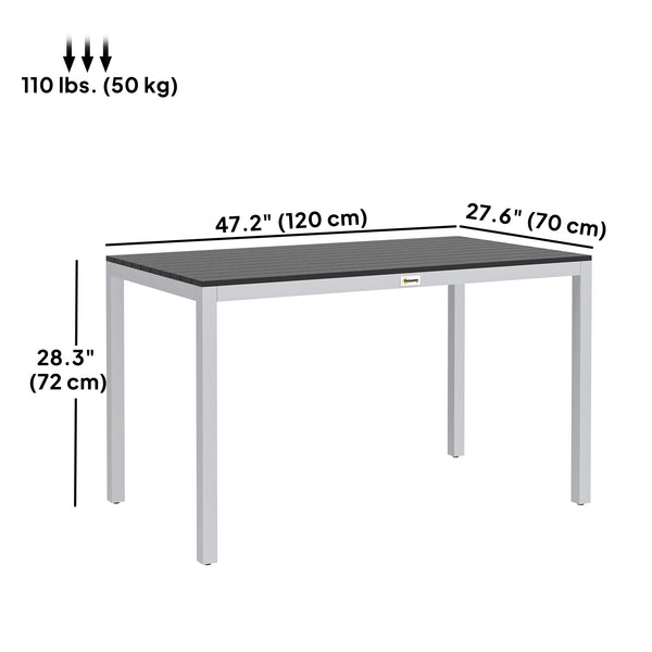 Table à manger pour 4 à 6 personnes, plateau à lattes facile d'entretien, cadre en aluminium antirouille, noir