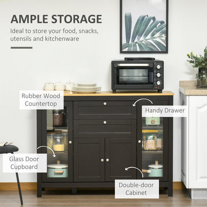HOMCOM sideboard with 2 drawers, 3 storage spaces, glass doors and adjustable shelves, dark brown